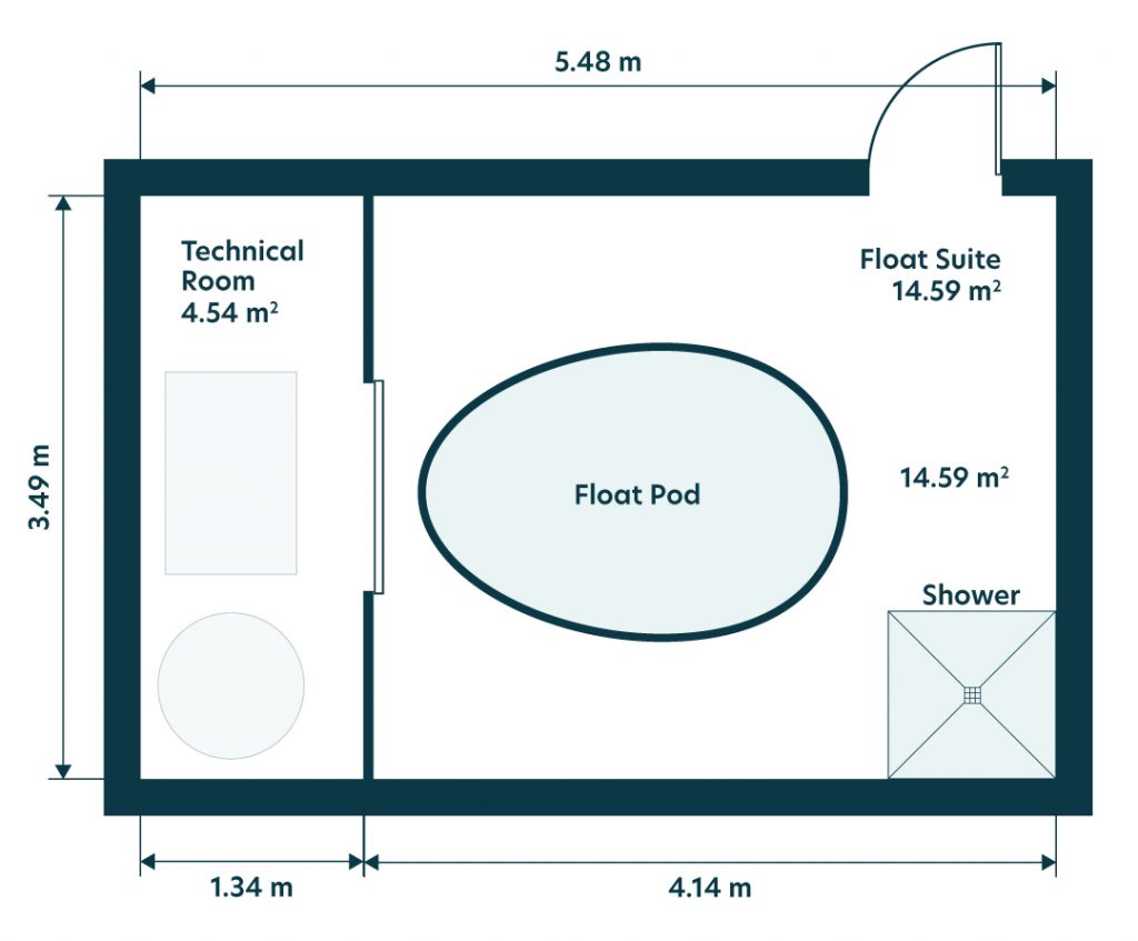 Technical floor plan for a float pod suite layout