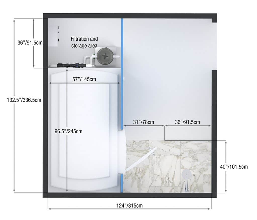 Technical floor plan for a float room suite layout